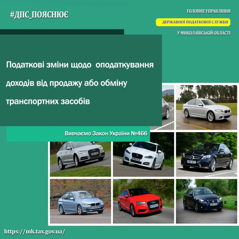 Вивчаємо Закон України №466:податкові зміни щодо оподаткування доходів від продажу або обміну транспортних засобів